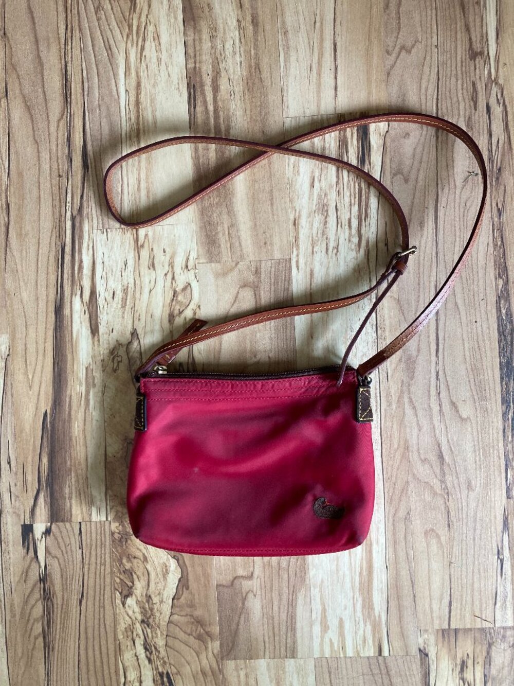 Dooney & Bourke Women's Red Nylon Leather Trim Duck Logo Small Crossbody Bag